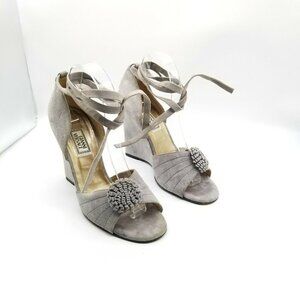 Gianni Versace Womens Gray Suede Open Toe Wrap Tie Wedge Heels Size US 9.5 EU 40